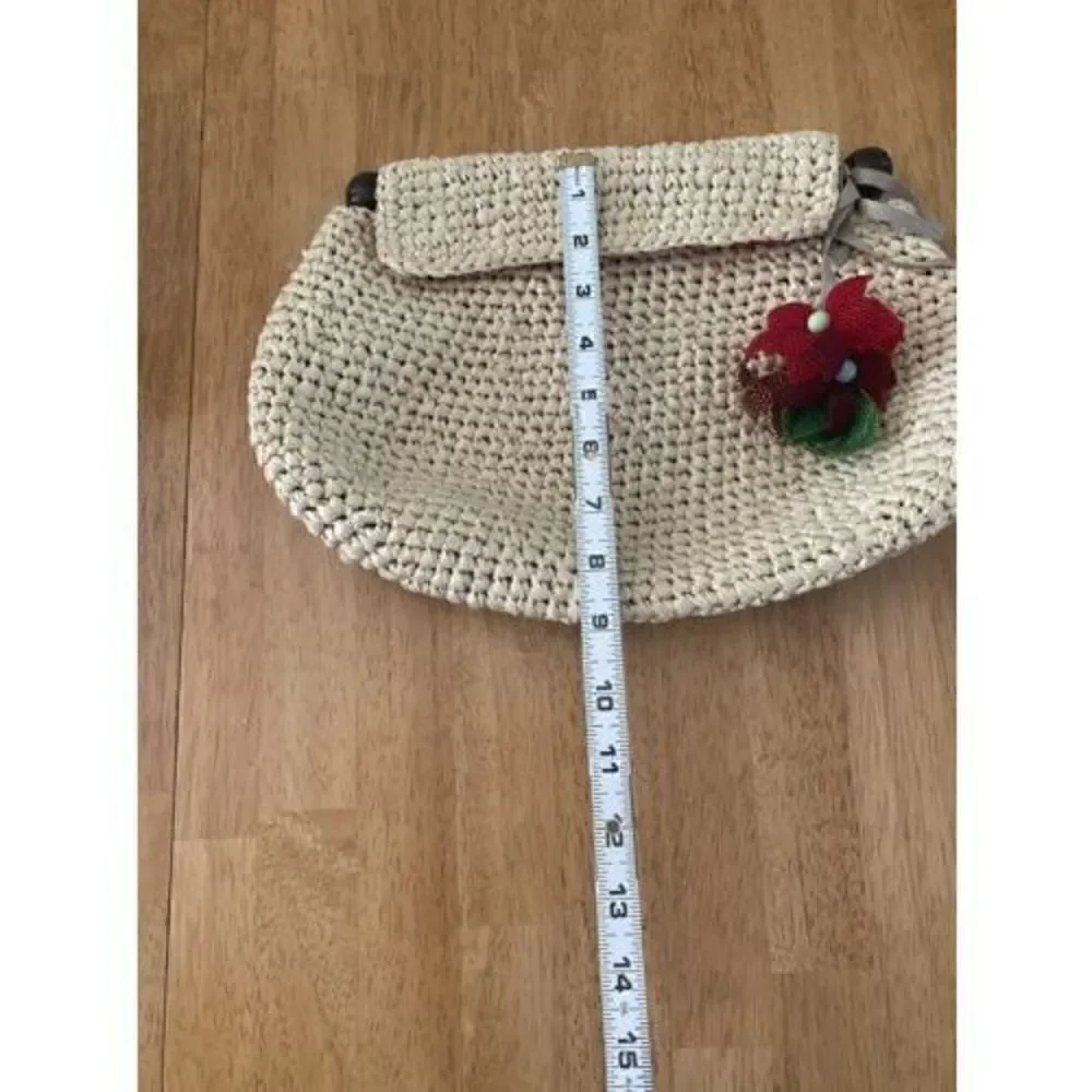 Marie Bonita Extra Straw Handbag Clutch Floral Lining Floral Beaded Charms